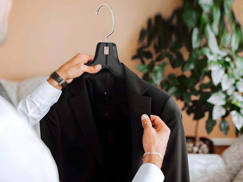 DEILSYâ„¢ Black Plastic Clothes Hangers - Durable Plastic Hanger 50 Pack for Organizing Garments for Shirt Hangers and Dress Coat Hangers Black Clothing Retail Hanger - Image 2