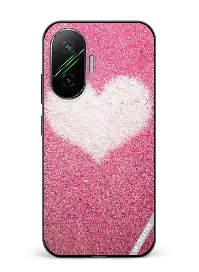 Protective Case Cover For Xiaomi Poco F7 Pink With White Heart Design Multicolour