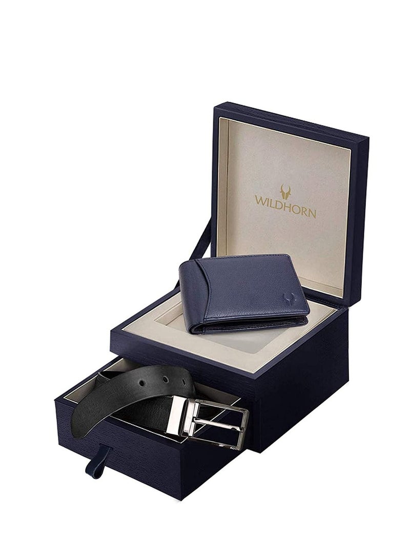 Wildhorn India Blue Leather Mens Wallet & Belt Combo Set Blue - Image 1