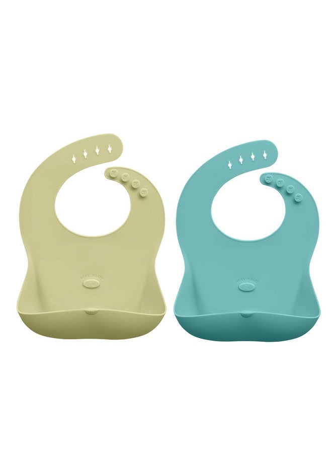 Abiie Ruby Wrapp Silicone Bibs for Babies - Waterproof Bib Made with Stain Resistant Material - Front Pocket for Catching Food - Silicone Toddler Bibs (Pastel Yellow + Baby Blue) - Image 1