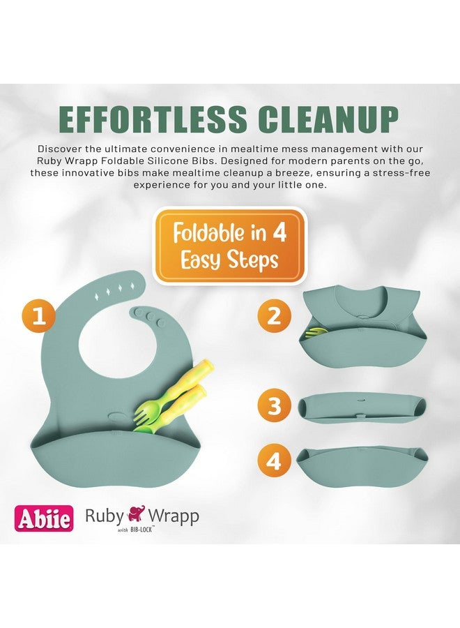 Abiie Ruby Wrapp Silicone Bibs for Babies - Waterproof Bib Made with Stain Resistant Material - Front Pocket for Catching Food - Silicone Toddler Bibs (Pastel Yellow + Baby Blue) - Image 5