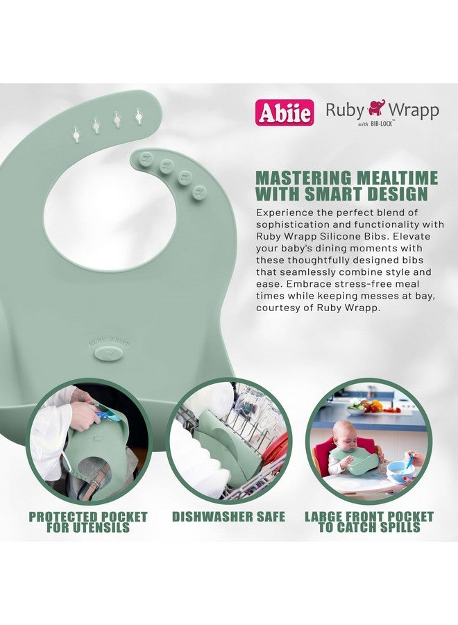 Abiie Ruby Wrapp Silicone Bibs for Babies - Waterproof Bib Made with Stain Resistant Material - Front Pocket for Catching Food - Silicone Toddler Bibs (Pastel Yellow + Baby Blue) - Image 3