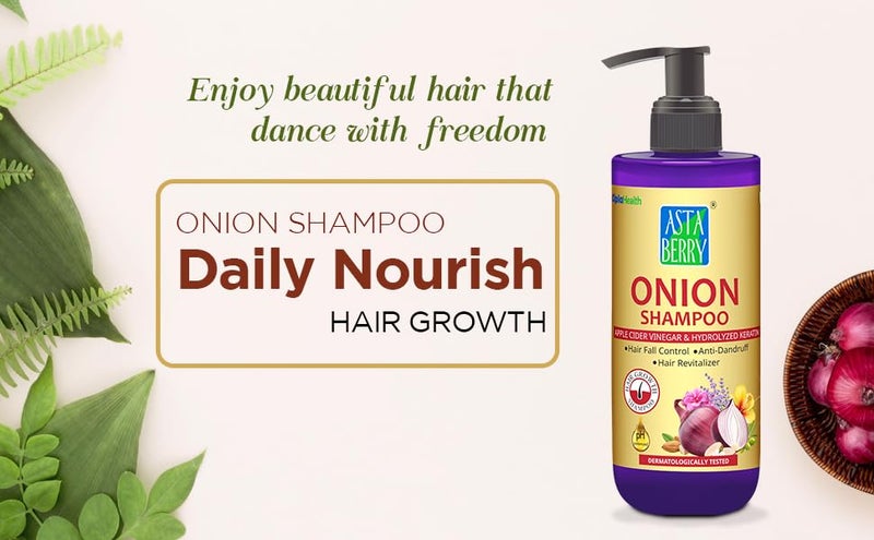ASTABERRY Onion Shampoo For Hair Growth 300ml- Hair Fall Shampoo | Keeps Dryness away | Dandruff & Revitalizer | Goodness of 21 Herbal Extract & Essentials Oils - Image 3