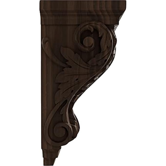 5"W X 7"D X 14"H LARGE ACANTHUS WOOD CORBEL, WALNUT - Image 3