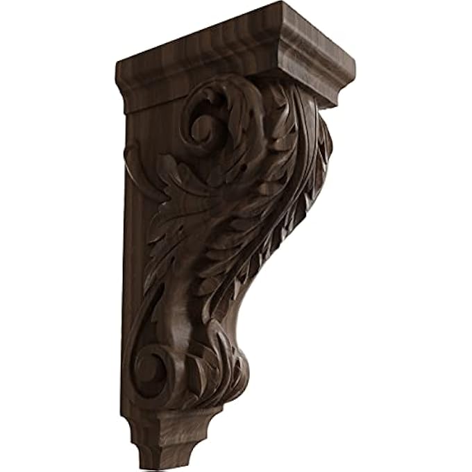 5"W X 7"D X 14"H LARGE ACANTHUS WOOD CORBEL, WALNUT - Image 1