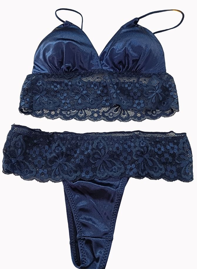 Beauty Back Lace Tube Top Camisole Solid Color Thin Shoulder Strap Padded Bra With Underwear  - Image 1