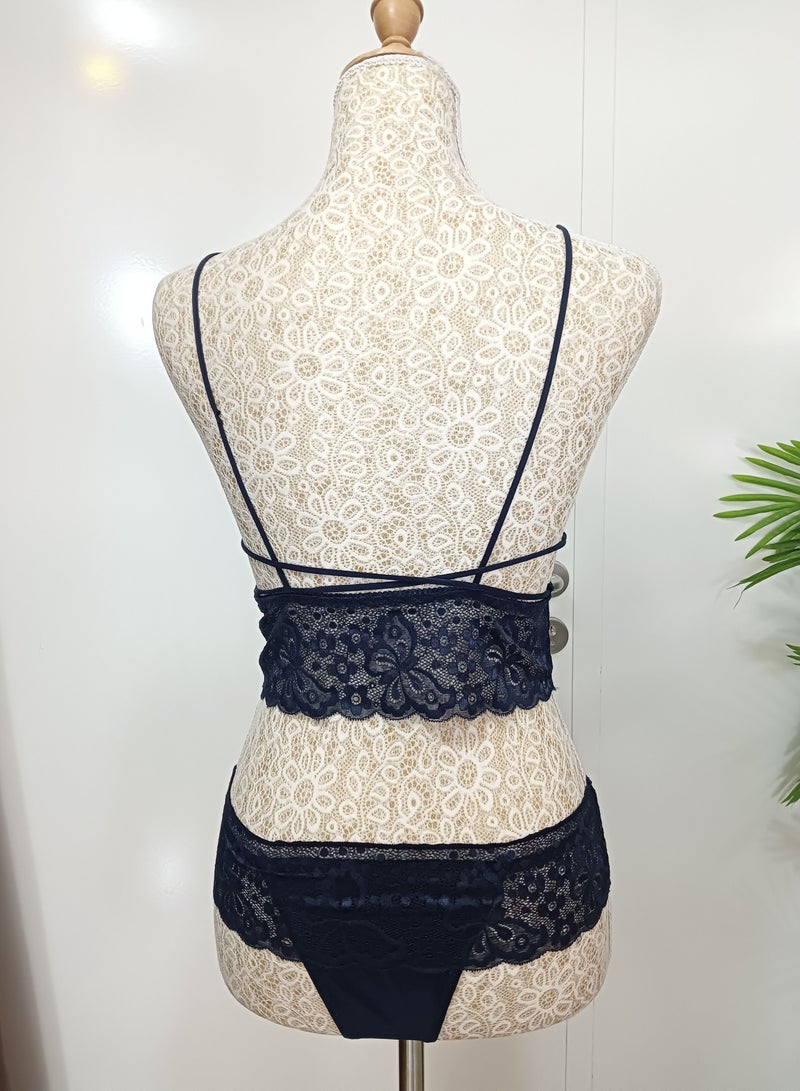 Beauty Back Lace Tube Top Camisole Solid Color Thin Shoulder Strap Padded Bra With Underwear  - Image 3