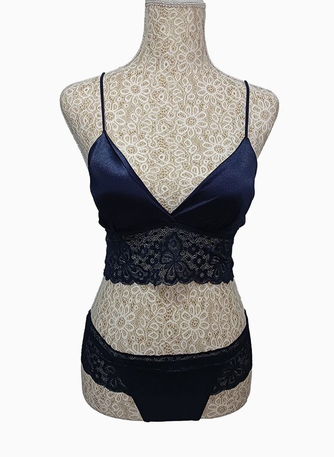 Beauty Back Lace Tube Top Camisole Solid Color Thin Shoulder Strap Padded Bra With Underwear  - Image 2