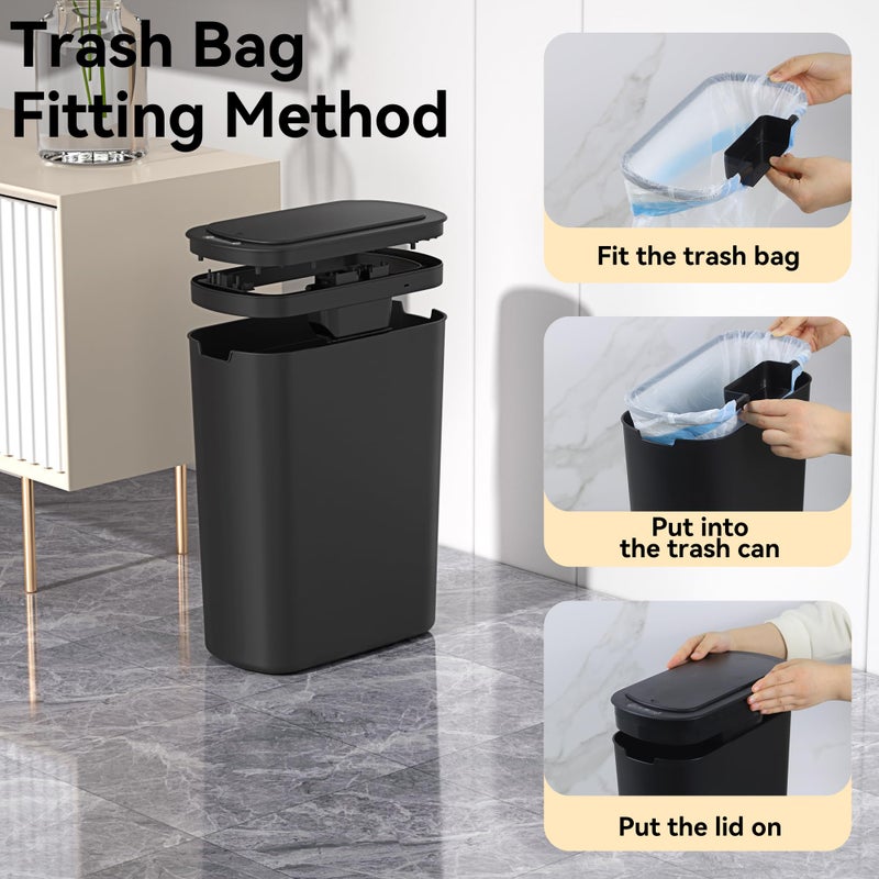 LJIACLEA 5 Gallon Motion Sensor Bathroom Trash Can Automatic Garbage Cans with Lid Touchless Smart Slim Plastic Trash Bin for Kitchen, Bedroom, Toilet, Office, Living Room - Image 3