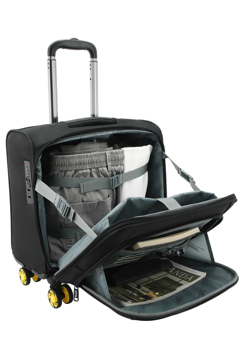 Senator  Premium 17-inch Pilot Bag Water Resistant 4 Double Spinner Wheeled Rolling Laptop Case with Safe Zippers for Unisex, KH101, Black  | Best Price UAE