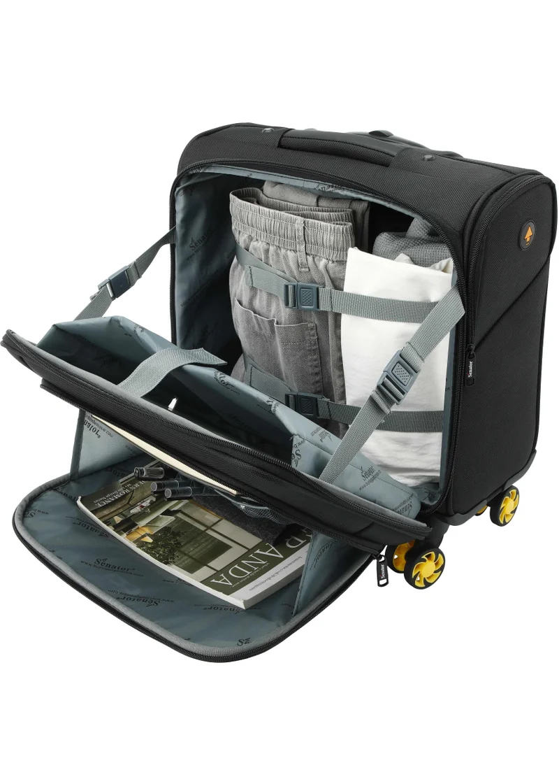 Senator  Premium 17-inch Pilot Bag Water Resistant 4 Double Spinner Wheeled Rolling Laptop Case with Safe Zippers for Unisex, KH101, Black  | Best Price UAE