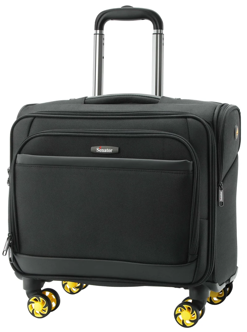 Premium 17-inch Pilot Bag Water Resistant 4 Double Spinner Wheeled Rolling Laptop Case with Safe Zippers for Unisex, KH101, Black