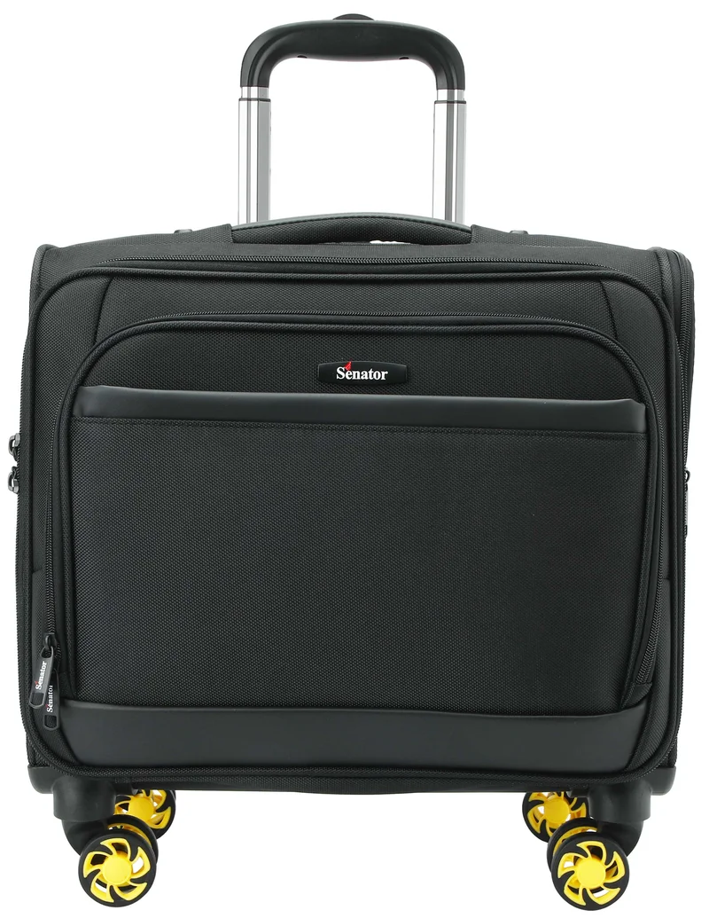 Senator  Premium 17-inch Pilot Bag Water Resistant 4 Double Spinner Wheeled Rolling Laptop Case with Safe Zippers for Unisex, KH101, Black  | Best Price UAE