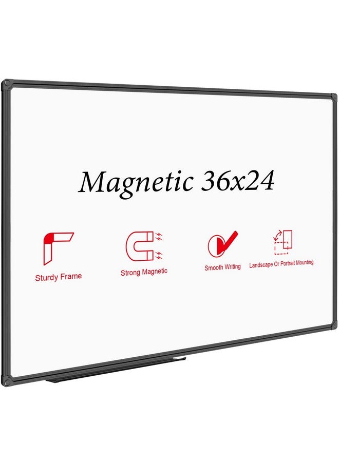 JILoffice Magnetic Whiteboard/White Board, Dry Erase Board 36 x 24 Inch, Black Aluminum Frame Wall Mounted Board for Office Home and School - Image 1