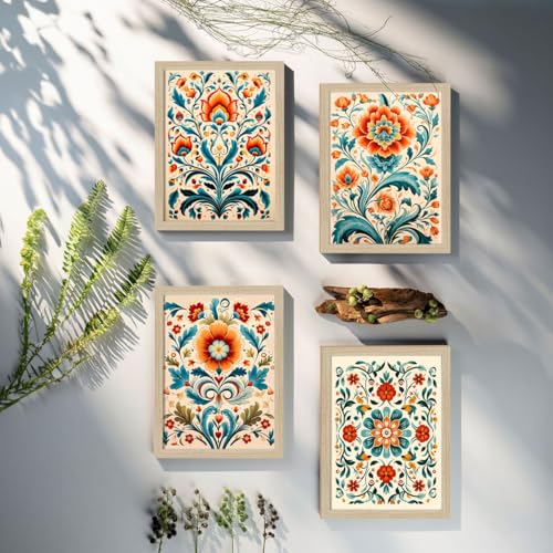 ArtX Paper Floral Art Madhubani Paintings With Frames For Wall Decor, Wall Painting for Living Room, Bedroom, Office, Painting for Wall Decoration, 10x13 inch, Set of 6 - Image 2