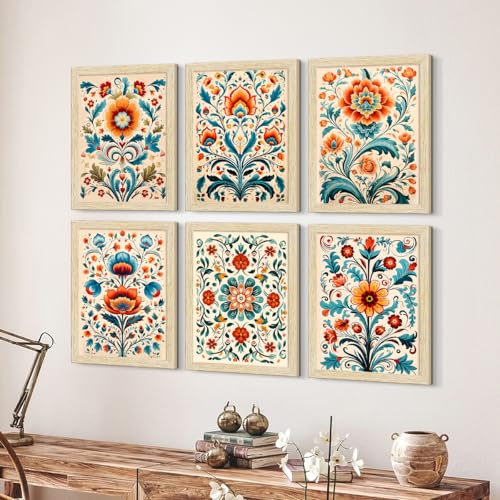 ArtX Paper Floral Art Madhubani Paintings With Frames For Wall Decor, Wall Painting for Living Room, Bedroom, Office, Painting for Wall Decoration, 10x13 inch, Set of 6 - Image 4