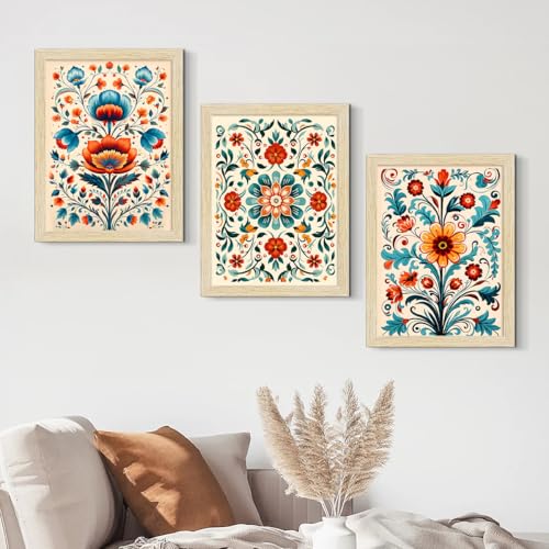 ArtX Paper Floral Art Madhubani Paintings With Frames For Wall Decor, Wall Painting for Living Room, Bedroom, Office, Painting for Wall Decoration, 10x13 inch, Set of 6 - Image 3