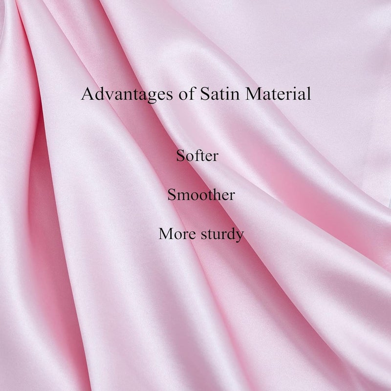 URLINENS غطاء وسادة من الساتان للشعر والبشرة، مجموعة نوم من حرير نباتي - 2 غطاء وسادة وردي من الساتان، 1 قناع عين، 1 ربطة شعر - مجموعة نوم فاخرة، أغطية وسائد من الساتان الناعم مقاس قياسي مع إغلاق مغلف - Image 5