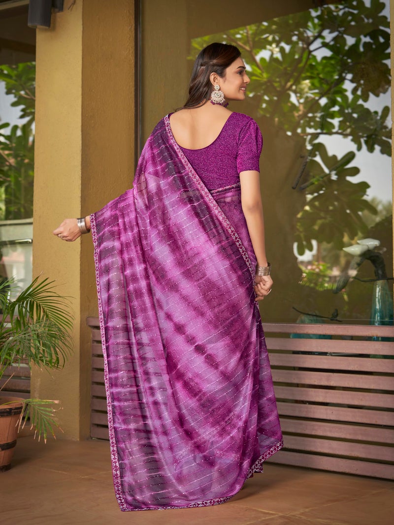 Glory Sarees ساري المجد ساري ليكرا جاهز للارتداء للنساء مع بلوزة مخيطة (نبيذ) - Image 3