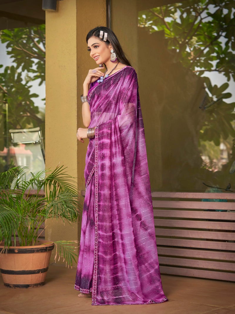 Glory Sarees ساري المجد ساري ليكرا جاهز للارتداء للنساء مع بلوزة مخيطة (نبيذ) - Image 2