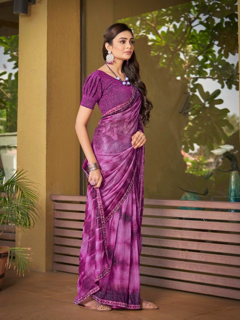 Glory Sarees ساري المجد ساري ليكرا جاهز للارتداء للنساء مع بلوزة مخيطة (نبيذ) - Image 4