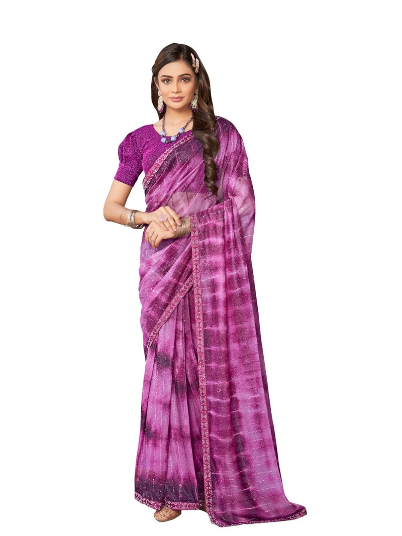 Glory Sarees ساري المجد ساري ليكرا جاهز للارتداء للنساء مع بلوزة مخيطة (نبيذ) - Image 1
