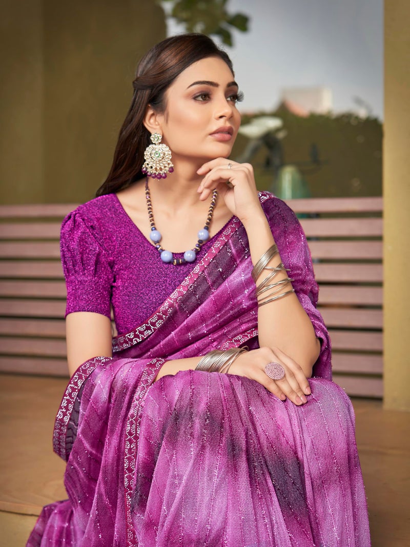 Glory Sarees ساري المجد ساري ليكرا جاهز للارتداء للنساء مع بلوزة مخيطة (نبيذ) - Image 5