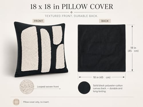 Zealax Black and Beige Boho Chunky Pillow Cover Neutral Decorative Square Throw Pillow Cover 18x18 Modern Abstract Tufted Pillow Case Geometric Woven Cushion Covers for Couch Bed Living Room 1PC - Image 3