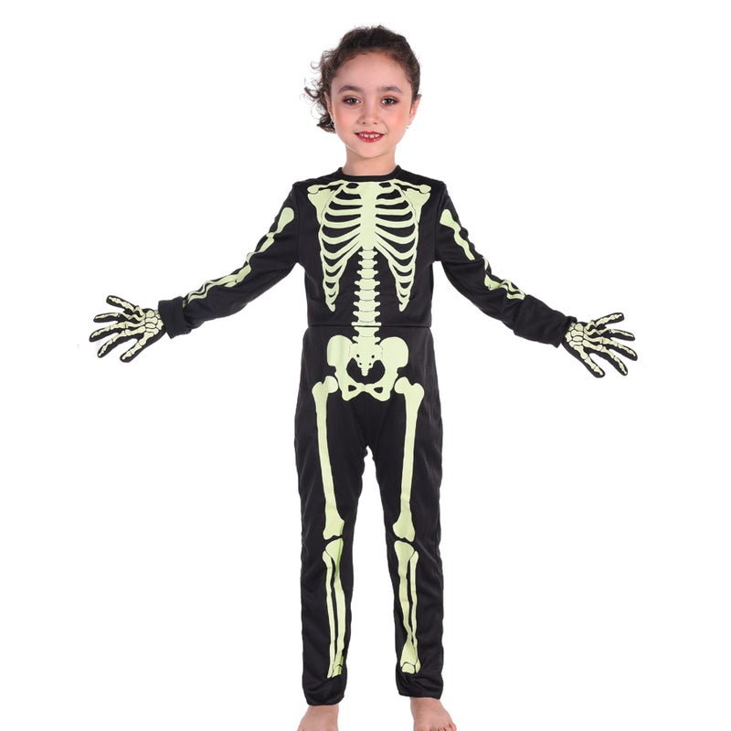 PARTISKY Skeleton Costume for Kids ToddlerHalloween Glow in The Dark Skeleton Costume for Boys Girls with Gloves 6T