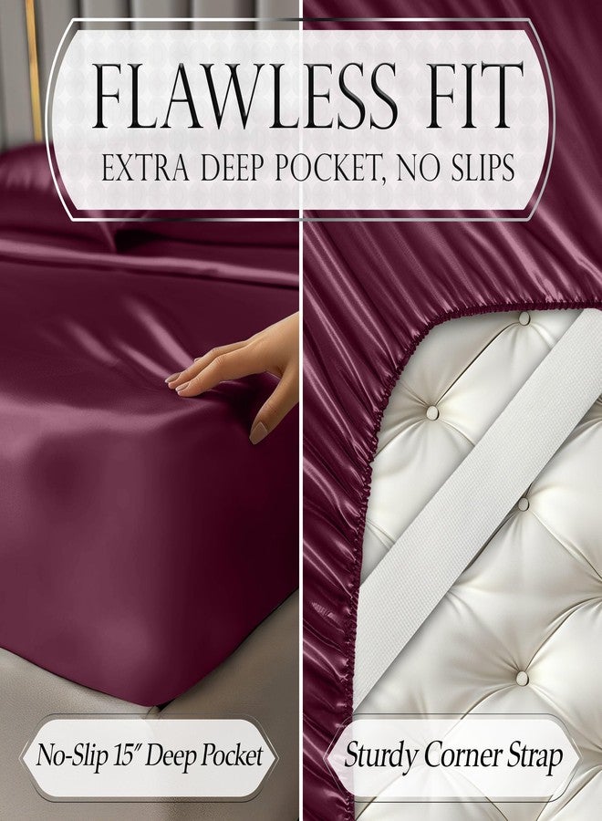 DECOLURE Satin Bed Sheets - 4 Piece Luxury Silky King Size Bedding Set - Softer Than Silk, Wrinkle-Free with 15” Deep Pocket Fitted Sheet, Perfect for Hair & Skin, Gifts for Women (Rosewood-01) - Image 5