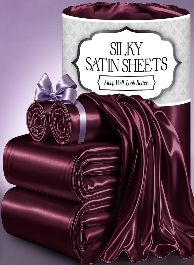 DECOLURE Satin Bed Sheets - 4 Piece Luxury Silky King Size Bedding Set - Softer Than Silk, Wrinkle-Free with 15” Deep Pocket Fitted Sheet, Perfect for Hair & Skin, Gifts for Women (Rosewood-01) - Image 1