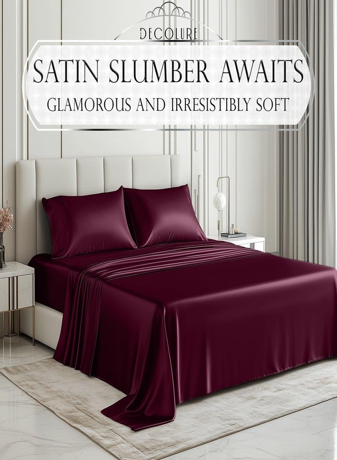 DECOLURE Satin Bed Sheets - 4 Piece Luxury Silky King Size Bedding Set - Softer Than Silk, Wrinkle-Free with 15” Deep Pocket Fitted Sheet, Perfect for Hair & Skin, Gifts for Women (Rosewood-01) - Image 2