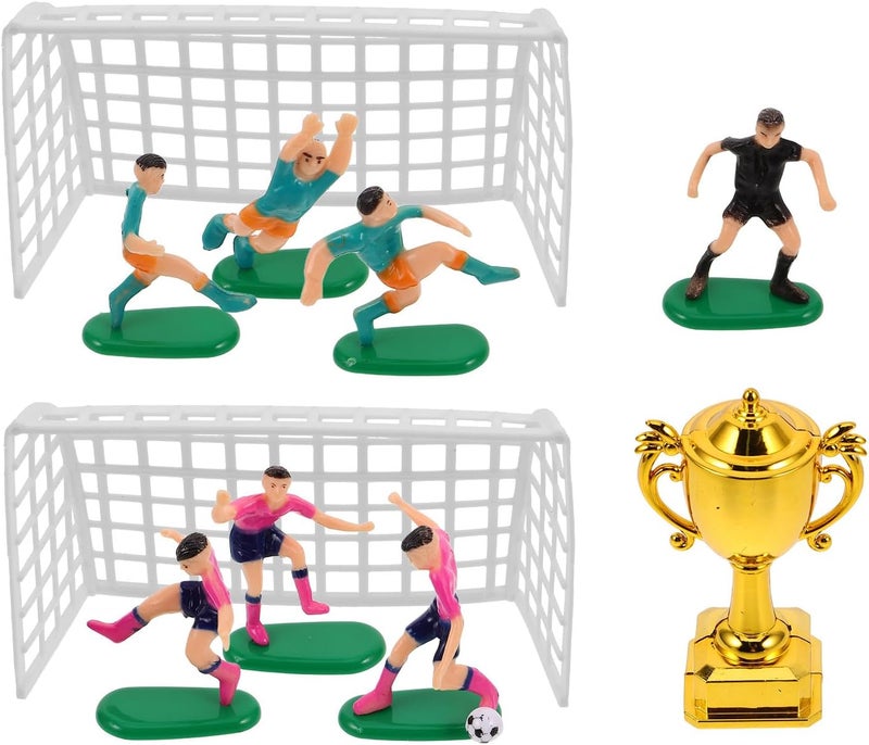 ياردوي 1 مجموعة مصغرة من نموذج لاعب كرة القدم البلاستيكي مع الكأس، النمط 1، زينة حفلة كرة القدم، مركز الطاولة بيت الدمى لعبة رياضية علاقة كعكة - Image 1