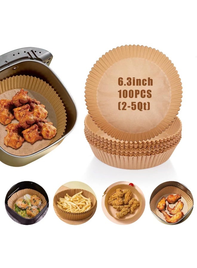 زيفانا 100 قطعة من ورق القلاية الهوائية غير لاصقة يمكن التخلص منها، بطانات ورق زبدة غير لاصقة، مستديرة للخبز من الدرجة الغذائية للقلاية الهوائية، 16 سم/6.3 بوصة بني - Image 1