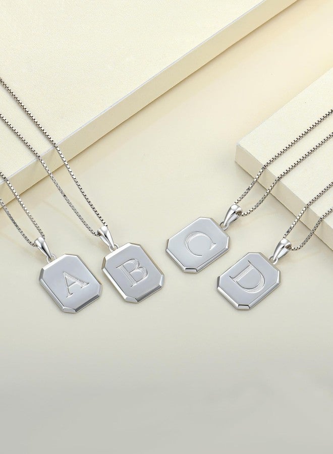 YL Initial Necklace 925 Sterling Silver Square Letter Pendant A-Z Alphabet Polished Jewelry for Women, Sterling Silver, No Gemstone - Image 4