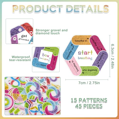 Huimdery 45Pcs Calm Stickers for Anxiety Sensory Stickers Textured Sensory Stickers Anti Stress Anxiety Relief Items Boho Calm Stickers Bulk Waterproof Fidget Stickers Adults Kids Teacher Supplies (45) - Image 2