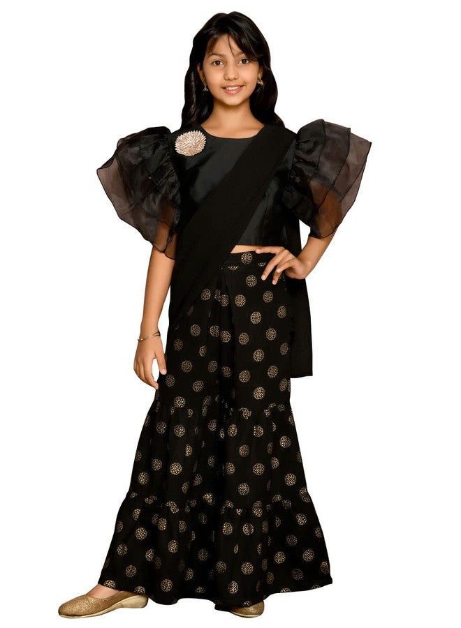 LILPICKS Girls Stylish Top with Printed Sharara Set (Black) (Size 15-16Y) - Image 1