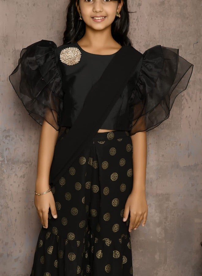 LILPICKS Girls Stylish Top with Printed Sharara Set (Black) (Size 15-16Y) - Image 4