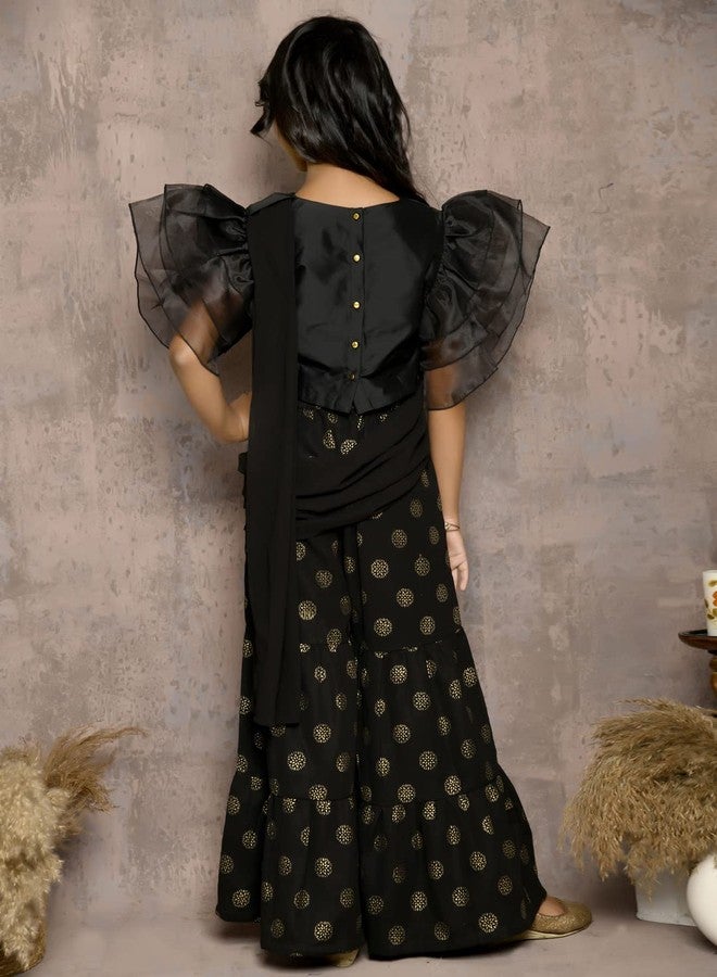 LILPICKS Girls Stylish Top with Printed Sharara Set (Black) (Size 15-16Y) - Image 5