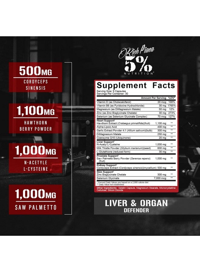 5% Nutrition Rich Piana Liver & Organ Defender Cycle Support Plus NAC | Liver Support, Prostate Supplement, Heart, Kidney, Skin Support | Milk Thistle, Saw Palmetto, Hawthorn Berry (30-90 Servings) - Image 2