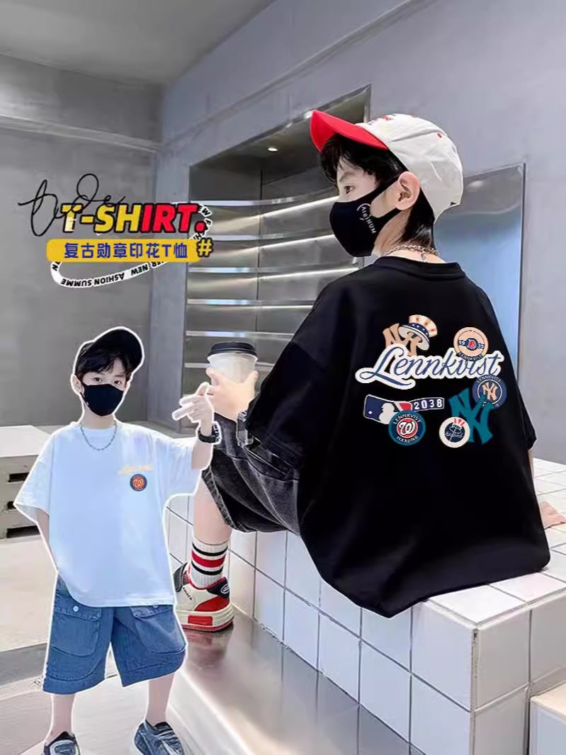 Boys Summer T-Shirt Short-Sleeved Children'S Summer Cotton Half-Sleeved T-Shirt Boys Trendy Brand Fried Street Top T - Image 2