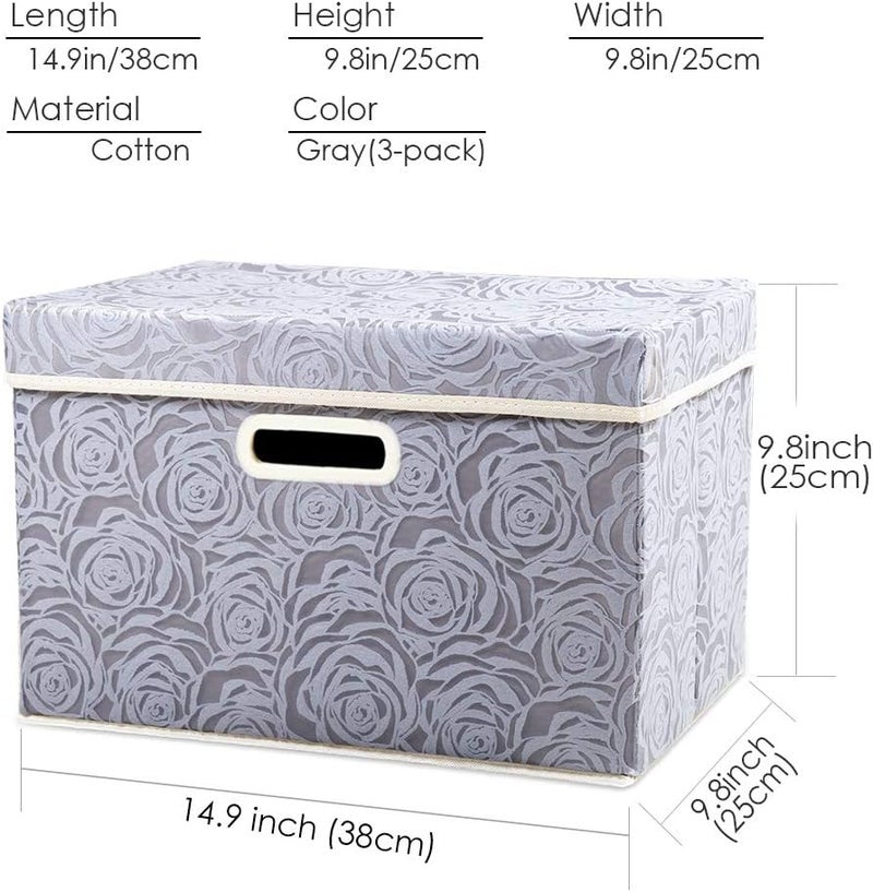 PRANDOM Collapsible Storage Boxes with Lids Fabric Decorative Storage Bins Cubes Organizer Containers Baskets with Cover Handles Divider for Bedroom Closet Living Room 14.9x9.8x9.8 Inch 3 Pack - Image 5