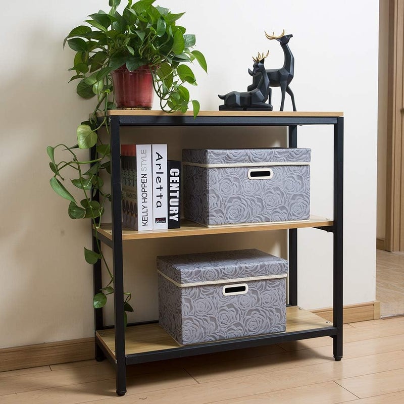 PRANDOM Collapsible Storage Boxes with Lids Fabric Decorative Storage Bins Cubes Organizer Containers Baskets with Cover Handles Divider for Bedroom Closet Living Room 14.9x9.8x9.8 Inch 3 Pack - Image 3
