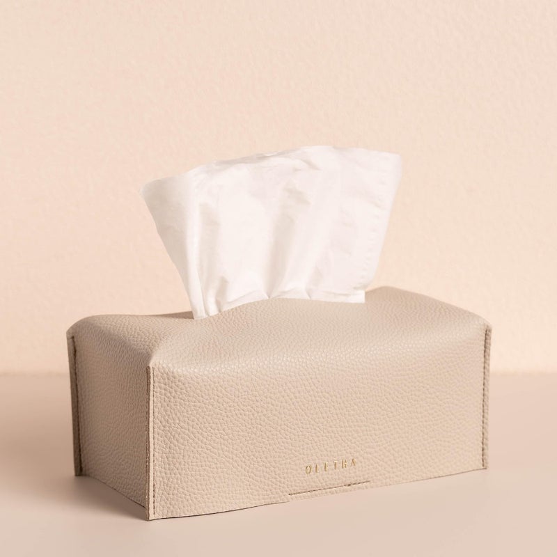 OLETHA Aesthetic Rectangle Tissue Box Cover, Medium Flat Box Tissues Holder Rectangular, Light Taupe - Image 1