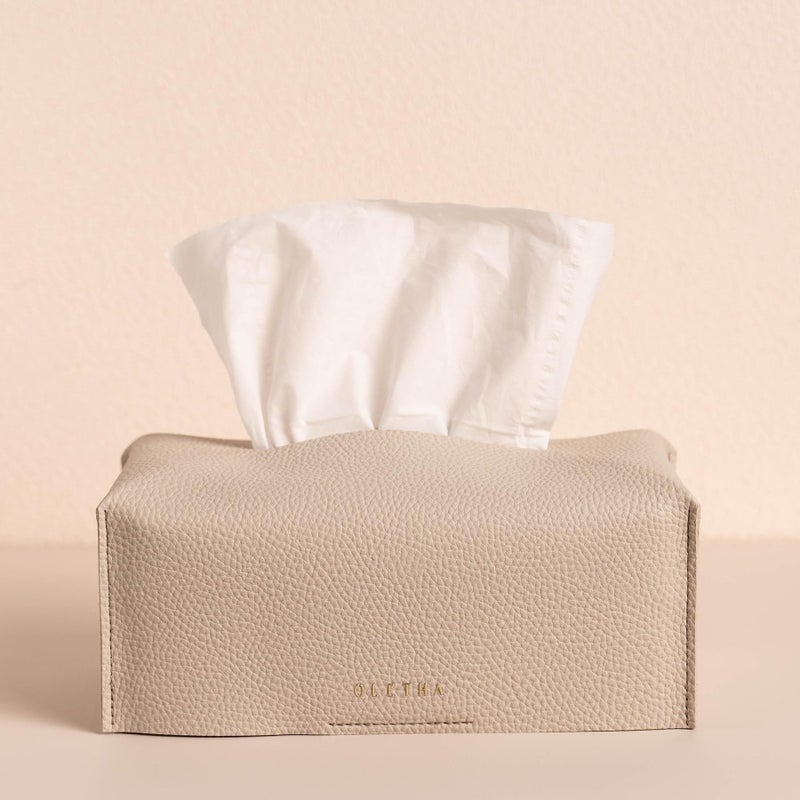 OLETHA Aesthetic Rectangle Tissue Box Cover, Medium Flat Box Tissues Holder Rectangular, Light Taupe - Image 5