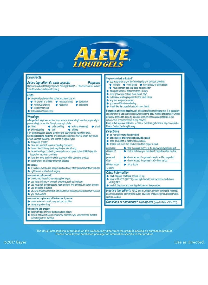ALEVE - المواد الهلامية السائلة مع نابروكسين الصوديوم، 220 مجم (مضادات الالتهاب غير الستيروئيدية) لتخفيف الألم/مخفض الحمى، 160 قطعة - Image 1