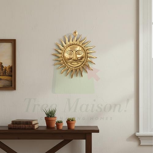 TREE MAISON CORONATING HOMES Brass Sun | Brass Surya | Weight - 1156 Gram Approx | 10 Inch Approx | Brass Sun Face Wall Hanging | Home Decor | Sun for Vastu| Sun Idol Face for Positivity - Image 5