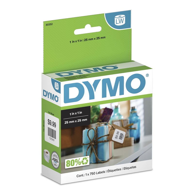 DYMO Authentic LW Multi-Purpose Square Labels DYMO Labels for LabelWriter Printers Great for Barcodes 1" x 1" 1 Roll of 750 - Image 1