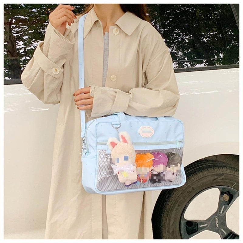 KeAiDMon Ita Bag Shoulder Tote Bag Kawaii plaid large capacity handbag with Insert Anime Pins Display (Lace Black Star) - Image 4