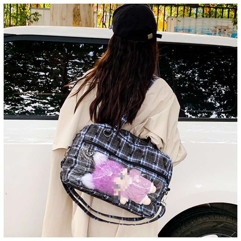 KeAiDMon Ita Bag Shoulder Tote Bag Kawaii plaid large capacity handbag with Insert Anime Pins Display (Lace Black Star) - Image 5